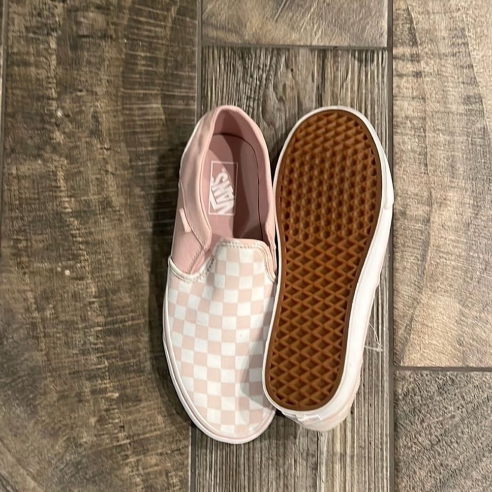 Vans Pink and White Checkered Slip-On Sneakers